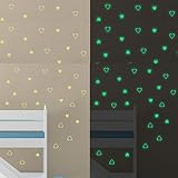 Xiyocadt 120 Stück Herzförmig Aufkleber, im Dunkeln Leuchtende Herz Sticker, Selbstklebend Leuchtsticker Wandtattoo Kinderzimmer für Schlafzimmer Wohnzimmer Glas Fenster Auto (Grün)