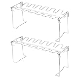 Bognajin 2pcs Falten Sie Hähnchenbein Grill Rack, Edelstahl -Grillofen -Ofen -Rösterständer, einfach zu, räumlich sparend, Anti -viskous -Design, konkave und Konvexe Struktur verhindert