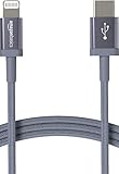Amazon Basics USB-C-auf-Lightning-Kabel, geflochtenes Nylon, MFi-zertifiziertes Ladekabel für iPhone 13/12/11/X/XS/XR/8, Dunkelgrau, 1.8 m, kompatible mit Smartphone