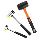 3 Stück Doppelkopf Gummihammer, Gummihammer-Set, 60mm/40mm/25mm doppelseitiger weicher Hammer aus stoßdämpfendem Fiberglasstiel für Fußböden, Fliesen und Holzbearbeitung