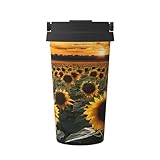Sonnenblumen-Druck-Kaffeebecher isoliert 500ml Kaffeebecher mit Deckel Auslaufsicher Edelstahl Becher für Eis/Heiß für Büro, Camping, Zuhause und mehr