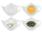 SCSpecial 4 Stück Teekannen förmige Teebeutelhalter Teabag Untersetzer Gewürzschälchen für Sauce und Dessert (Weiß - Keramik)