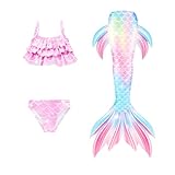 Meerjungfrauenflosse Damen, Meerjungfrauenflosse Mädchen Mit Bikini Set Schwimmflossen Kinder Meerjungfrau Bikinis Badeanzug Strand Meerjungfrauen Schwimmanzug Badebekleidung Für 4-13 Jahre Gelb 6-7 J