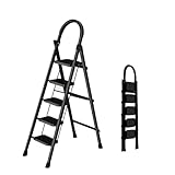Sicherheits-Klappleiter – Klappbare 5-stufige Trittleiter, schwarz, mit rutschfesten Pedalen, stabilem Querträger und U-förmigem Handlauf for mehr Stabilität(5 Step)