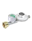 CFH Gasdruckregler Gasflasche mit Füllstandsanzeige DRF 428 - Druckminderer 50 mbar mit Manometer & Schlauchbruchsicherung, Eingang G.12 und Ausgang H.4 1/4', gemäß EN 16129, Durchfluss 1,5 kg/h