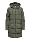 ONLY Damen Lange Puffer Jacke | Warmer Stepp Wintermantel mit Kapuze | Wattierter Blouson ONLDOLLY, Farben:Khaki, Größe:S