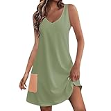 Sommerkleider in Übergröße, für Damen, Sommerkleider 2025, lässig, ärmellos, Blumendruck, Boho, Strand, Urlaub, Kleidung, Blumenmuster, einfarbig, Tankkleid, V-Ausschnitt, lockeres Sommerkleid mit