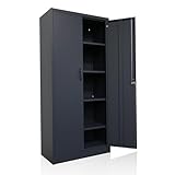Ondis24 Aktenschrank, Mehrzweckschrank, Schloss, verstellbare Ablagen, Stabil, belastbar, Doppeltüren mit Türmagnet und Griffen Robust, werkzeugschrank, Büro, Werkstatt, Garage (Anthrazit, 170)