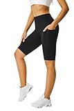 Buepeara Shorts Leggings Damen Fünf Hosen mit Innentasche Hohe Taille Yoga Kurze für Gym Sport Laufhose mit Taschen Schwarz L-XL