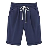Bermuda-Shorts für Damen, knielang, Übergröße, Sommer, lässig, Strand, elastische Taille, Kordelzug, bequem, trendig, lange Shorts, dunkelblau, 5XL