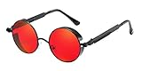BOZEVON Punk Runde Sonnenbrille - Klassische Metall Radfahren Retro Sonnenbrille für Damen & Herren Schwarz-Rot