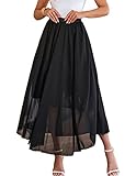 Zeagoo Damen Rock Elegant Maxirock Boho Faltenrock Saum Langer Rock Schwarz L