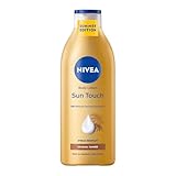 NIVEA Sun Touch Body Lotion (400 ml), Pflegelotion mit sanftem Bräunungseffekt ohne Streifen, feuchtigkeitsspendende Körpercreme mit Ginkgo-Extrakt und Traubenkernöl