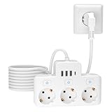 Meisax 7-in-1 Steckdosenleiste, extra flach, Wandsteckdose, 3 Steckdosen, 3 USB-A und 1 USB-C, flache Mehrfachsteckdose mit Schalter, Kabel 1,5 m, für Büro, Schlafzimmer, Empfang, Reise