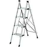 MCLIUJIA Leiter Klappbar Aluminium-Trittleiter Klappleiter, Trittleitern Mit Breiten Stufen Für Zuhause 330 Lb Trittleiter Stehleiter(Black,4 Step Ladder)