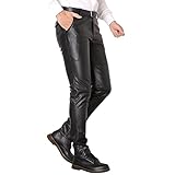 2026 Eng anliegende Lederhose für Herren, Enge, elastische Trend-Motorrad-Lederhose Hose Schwarz (Black, 40/XXXL)