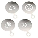 Pamtns 4 Stück Kaffeeschablonen aus Edelstahl Kaffee-Dekorationsschablone Kaffee Zubehör Deko Cappuccino Schablonen kaffee Latte Art Schablonen Barista Kaffee Dekorieren Tortenschablone DIY Vorlagen