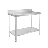 UISEBRT Edelstahl Arbeitstisch mit Aufkantung 100 x 60 x 85 cm Edelstahltisch Küchentisch mit Verstellbare Füße, Küche Tisch Zerlegetisch mit extra großer unteren Ablagefläche