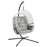 Outsunny Hängesessel mit Gestell, Eiförmiger Hängeschaukel mit weichem, tiefem Kissen, Sitzpolstern, Hängematte für den Außenbereich Schaukelsessel Outdoor, Terrasse, Garten, Hellgrau