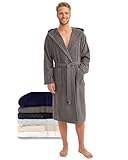 Twinzen Bademantel Herren 100% Baumwolle - Weich, Saugfähig, Aus Frottee, Oeko-Tex Zertifiziert - Dunkelgrau, Größe L