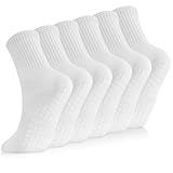 6 Paar Pilates Socken Yoga Socken Rutschfeste Stoppersocken Anti Rutsch Grip Socks für Damen Pilates, Yoga, Tanz, Ballett, Trampolin, Fitness,Weiß