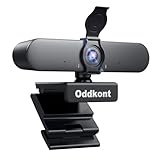 oddkont Full HD 1080P Webcam mit Mikrofon & Objektivabdeckung, USB Webcam für PC,Automatische Lichtkorrektur, Plug & Play, 92 ° Sichtfeld Streaming Kamera für Linux, Win10, Mac OS