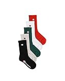 Champion Unisex – Kinder und Jugendliche Socks Seasonal Junior (U30081) -C-Logo 5PP Crew Füßlinge, Nero/Grigio/Verde Bottiglia/Bianco/Rosso Ciliegia, 31-34