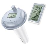 Funk PoolThermometer, WiFi Schwimmende Pool thermometer mit Indoor-Temperatur Luftfeuchtigkeit Monitor, Digital Teichthermometer Unterwasser IP67 wasserdicht für Schwimmbäder, Badewannen, Fischbecken