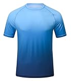 Huayuzh UV Shirt Herren Rashguard T-Shirt Schwimm Shirt UPF 50+ Schnelltrocknend Leicht Atmungsaktiv Surfen Wandern Top Blau Verlaufsfarbe L