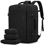 LOVEVOOK Handgepäck Rucksack, 40L Groß Reiserucksack Herren Damen Kofferrucksack Flugzeug Tasche, Travel Backpack Carry On Luggage für 17 Zoll Laptop, Reisetasche Koffer Cabin Bag für Reise, Schwarz