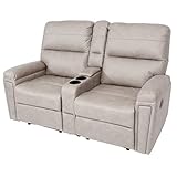 Mendler 2er Kinosessel HWC-K17, Relaxsessel Fernsehsessel Sofa, Nosagfederung Getränkehalter Fach - Stoff/Textil hellgrau