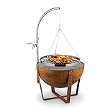 blumfeldt Fire Globe Feuerschale mit Grill, Grillring: Ø 59cm, Feuerschale: Ø 60cm, Grillrost: Ø 59cm, Maße: 60 x 120cm (ØxH), Used-Look: künstliche Rost-Optik, stufenlos höhenverstellbar, braun