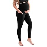 SINOPHANT Damen Umstandsleggings Hohe Taille Umstandshosen mit Taschen Blickdichte Schwangerschaftsleggings Weiche Elastische Umstandsmode Zuhause Yoga M
