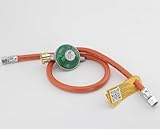 Druckminderer Set Gasregler mit Sicherheits-Sticker Gasdruckregler im Set mit Schlauch in verschiedenen Längen für Gaskocher , Gasgrills oder Paellagrills (30 mbar mit 80 cm Gasschlauch)