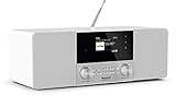 TechniSat DIGITRADIO 4 C - Stereo Digital-Radio (DAB+, UKW, Farbdisplay, Bluetooth-Audiostreaming, Kopfhöreranschluss, AUX-Eingang, Radiowecker, OLED Display, 20 Watt RMS, Elac Lautsprecher) weiß