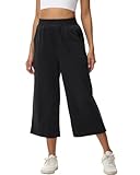 HMIYA Damen 3/4 Culotte Hose leicht Sommerhose aus Baumwolle mit Taschen,Schwarze,XL