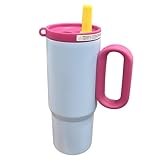 DSYZWEE 750 ml Thermobecher, 25 oz Thermobecher mit Strohhalm und Henkel, Doppelwandiger Edelstahl Vakuum Auslaufsicher Trinkbecher, Autobecher Becher Kaffeebecher pink