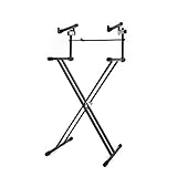 MUSIC STORE KB9+, Stabiler und Höhenverstellbarer Keyboardständer, 2 Keyboards, Schwarz, Inklusive Aufsatz, Crocodile-Verschluss, Parkettschoner