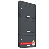AL Briefkastensysteme, 3er Unterputzbriefkasten in Anthrazit Grau RAL 7016, Briefkastenanlage 3 Fach, Postkasten modern
