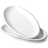 DOWAN Servierplatte Oval 2er, 14'/35,6 cm Tiefer Teller Porzellan, Große Speiseteller Keramik für Party, Fleisch, Vorspeisen, Dessert, Snack, Weiß