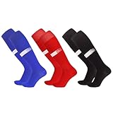 3 Paar Kinder Fußball Socken, Sportliche Socken für Jungen Lange atmungsaktive Fußball-Socken Kniehohe gestreifte Fußball-Socken Trainer Socken Running Socken Hockey-Rugby-Socken für Frauen Männer