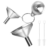 VFANDV 3 Stück Edelstahl Trichter Set, Klein Küche Strainer Trichter mit 2 Reinigungsbürste Stapelbarer Kleiner Trichter mit Griff Trichter für Übertragen von Flüssigkeiten und Pulver, 4.5/5.5/7.5cm