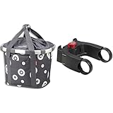 KLICKfix Unisex Fahrradtasche, Bubbles Anthra, 0303BA, 35 x 28 x 5 cm & Lenkeradapter E mit Schloss, Schwarz, One Size mit Schloss, 0211EBL