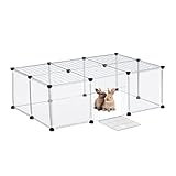 Relaxdays Freilaufgehege, HBT 37 x 110 x 75 cm, Freigehege mit Tür, Abdeckung, DIY Kleintiergehege, transparent/weiß