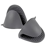 Qinsky Silicone Ofenhandschuh aus dickem Silikon,2 Pcs Silikon Ofenhandschuhe Mini-Ofenhandschuhe Hitzebeständig Anti-Rutsch Silikon Handschuhe für Küche Backen Kochen(Grau)