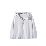 Mädchen Einfarbig Mit Kapuze Zip Up Sonnenschutz Kleidung Streetwear Shirt (Grey, 7-8 Years)