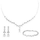 Yolev 2 Stück Schmuck Silber Set Hochzeitsschmuck Braut Brautschmuck Set Strass Halskette Dangle Ohrringe Glänzendes Armband Hochzeit Party Braut Brautjungfer Schmuck