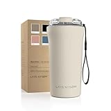 LARS NYSØM Thermo Kaffeebecher-to-go mit Trageschlaufe & Tritan Deckel | BPA-freier Travel Mug 0,5 Liter mit Isolierung | Auslaufsicherer Edelstahl Thermobecher für Café & Tee (Buttercream, 500ml)