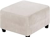 SWJ-swjssb Ottomane Schonbezug Hocker Bezug, Samt Hocker Husse für Fußhocker Quadratisch, Schwarz Stretch Bezug Ottomane Abdeckung Überzug Hocker Protector Waschbar Hockerabdeckung(Beige,50x50 cm)