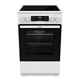 Gorenje GEC5C43WGAMZ Elektro-Standherd mit Glaskeramik-Kochfeld / 50 cm / 70 Liter/Schnellaufheizung/Pizzamodus 300°C/Auftauen/AquaClean/Ergonomische Knebel/ 8 Beheizungsarten/weiß